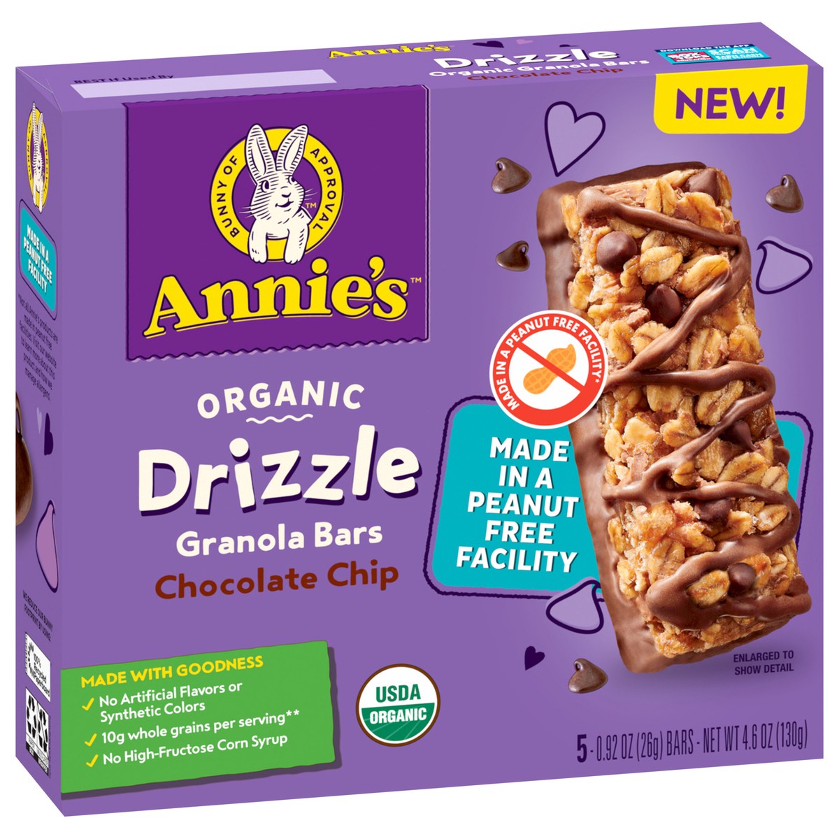 slide 14 of 14, Annie's Organic Drizzle Granola Bars, Chocolate Chip, 5 Bars, 4.6 oz, 5 ct