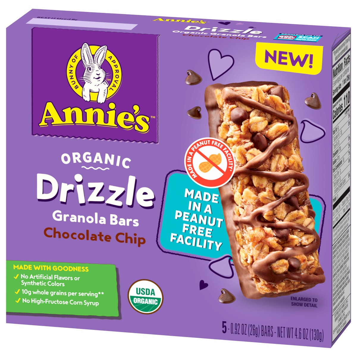 slide 8 of 14, Annie's Organic Drizzle Granola Bars, Chocolate Chip, 5 Bars, 4.6 oz, 5 ct