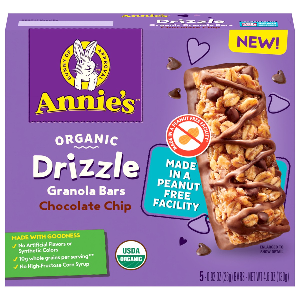slide 2 of 14, Annie's Organic Drizzle Granola Bars, Chocolate Chip, 5 Bars, 4.6 oz, 5 ct