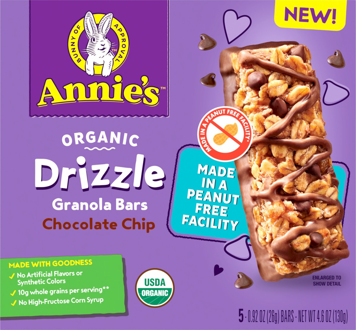 slide 6 of 14, Annie's Organic Drizzle Granola Bars, Chocolate Chip, 5 Bars, 4.6 oz, 5 ct