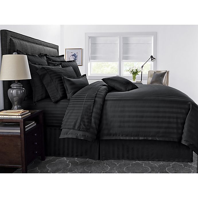 slide 1 of 1, Wamsutta 500-Thread-Count PimaCott Damask Stripe King Comforter Set - Black, 1 ct