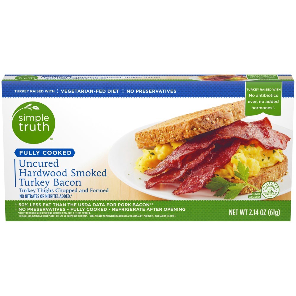 slide 4 of 5, Simple Truth Fully Cooked Uncured Hardwood Smoked Turkey Bacon, 2.14 oz