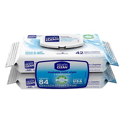 slide 1 of 1, Nice 'n Clean Flushable Moist Wipes Double Pack, 84 ct