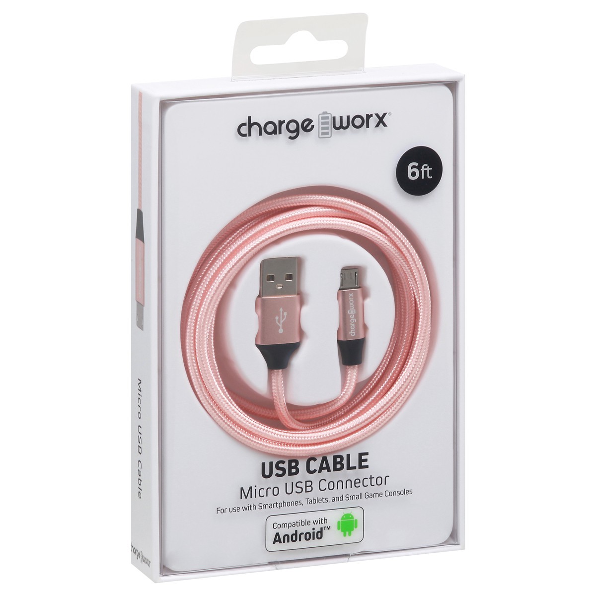 slide 4 of 9, Chargeworx Blush Micro USB Connector Cable, 6 ft