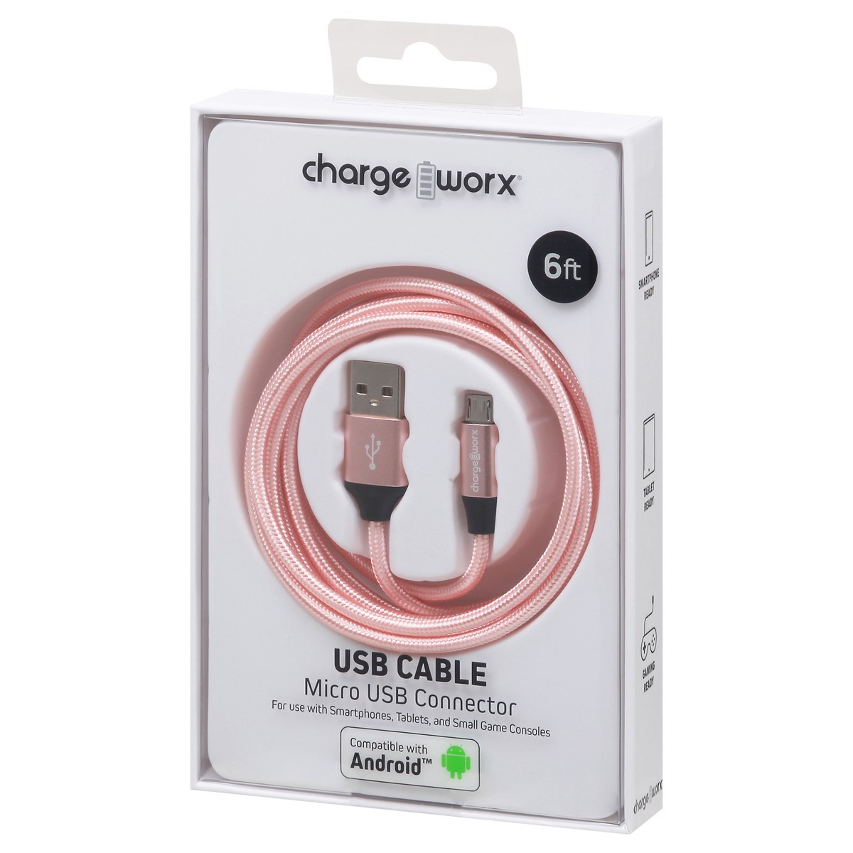 slide 8 of 9, Chargeworx Blush Micro USB Connector Cable, 6 ft