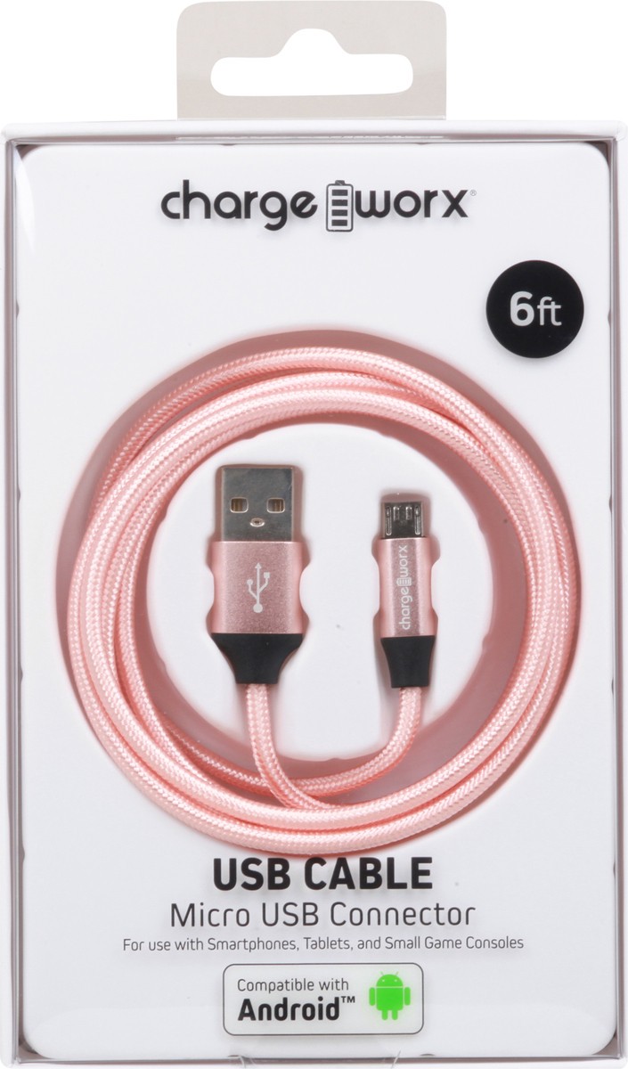 slide 7 of 9, Chargeworx Blush Micro USB Connector Cable, 6 ft