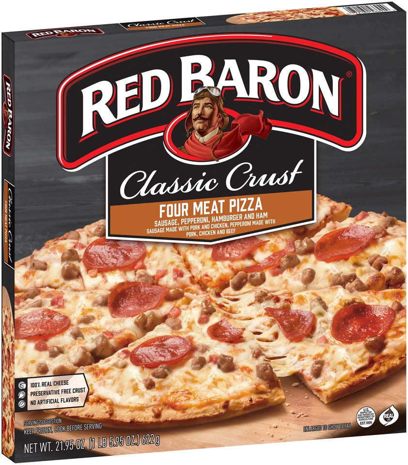 slide 2 of 9, Red Baron Classic Four Meat Frozen Pizza - 21.95oz, 21.95 oz
