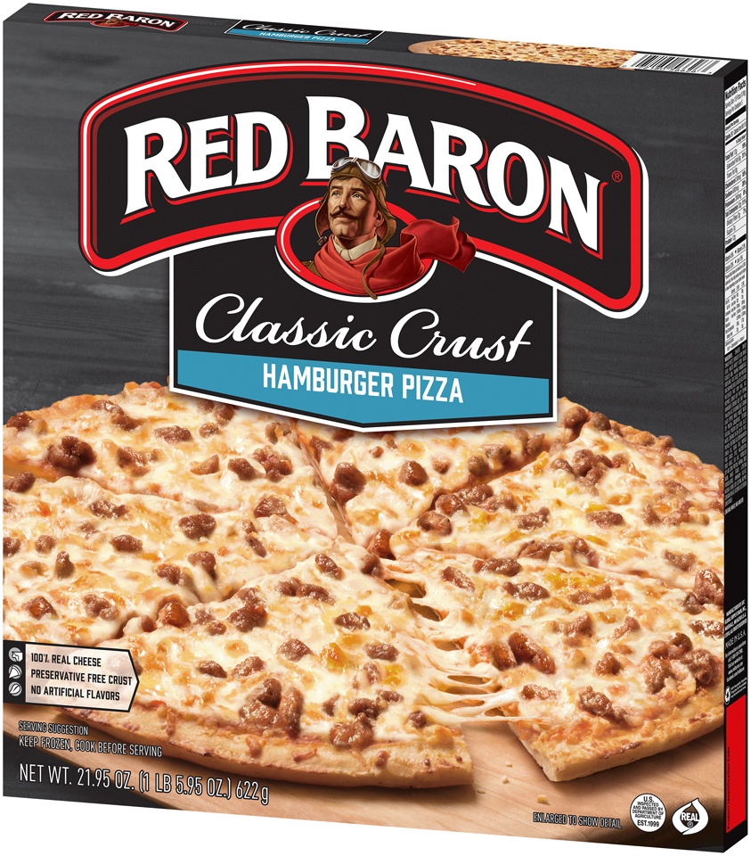 slide 2 of 9, Red Baron Classic Crust Hamburger Pizza, 21.95 oz