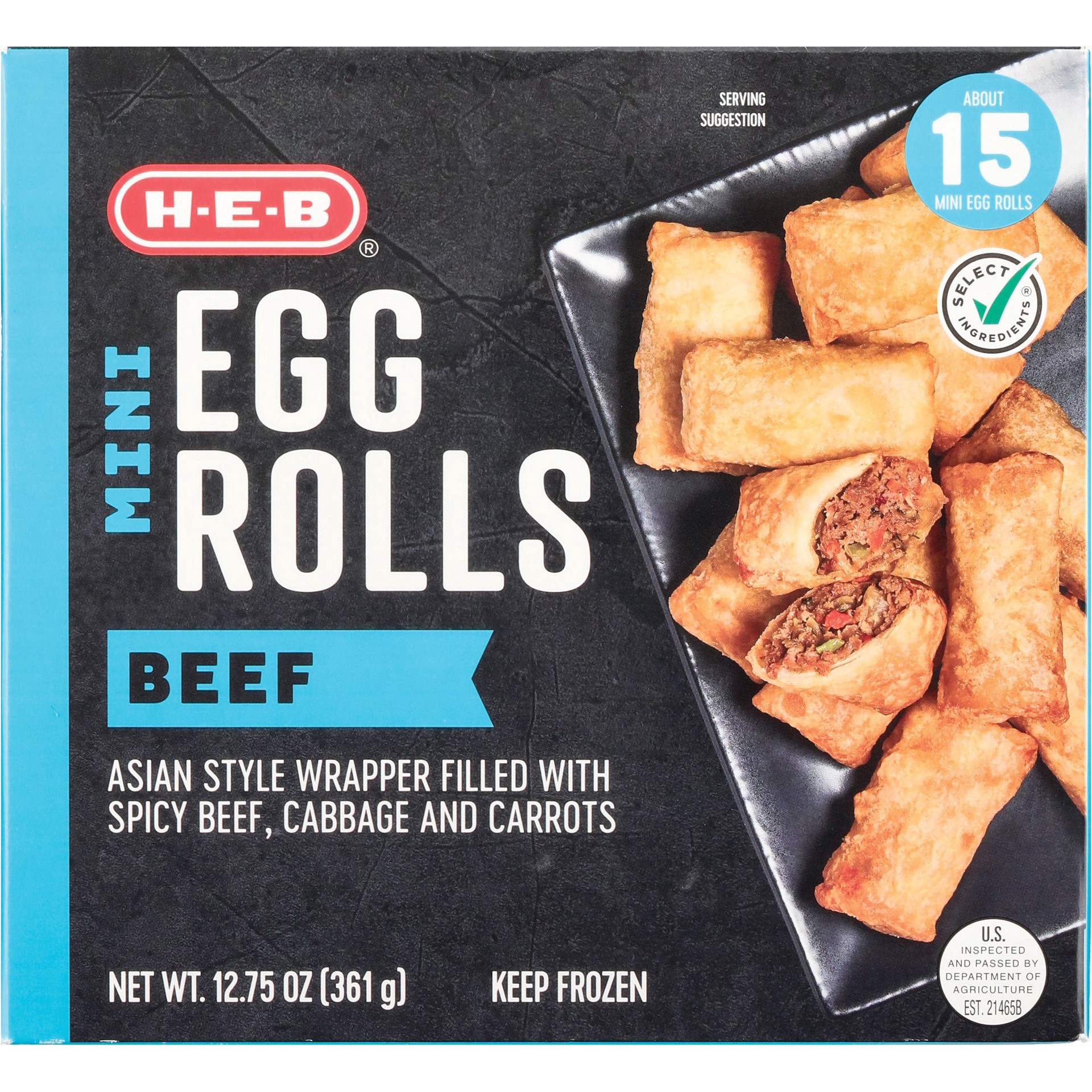 slide 1 of 1, H-E-B Frozen Mini Egg Rolls – Beef, 12.75 oz