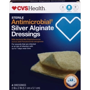 slide 1 of 1, CVS Health Sterile Antimicrobial Silver Alginate Dressings 2x2in, 4 ct