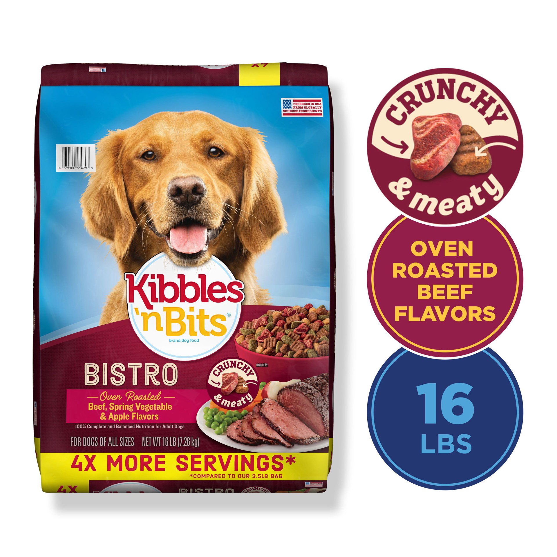 slide 3 of 6, Kibbles 'n Bits Bistro Oven Roasted Beef, Spring Vegetable & Apple Flavors Dry Dog Food, 16 lb. Bag, 16 lb