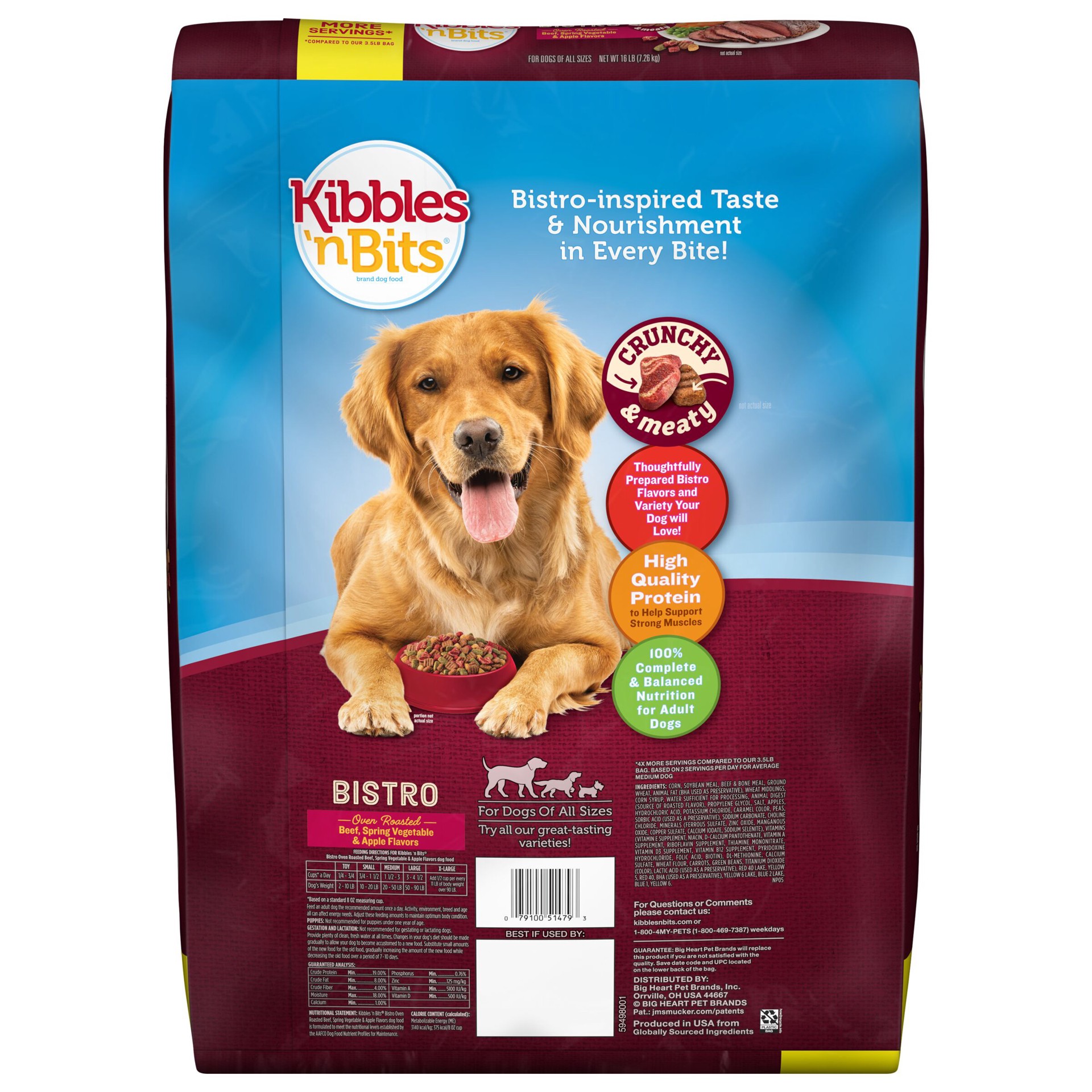 slide 5 of 6, Kibbles 'n Bits Bistro Oven Roasted Beef, Spring Vegetable & Apple Flavors Dry Dog Food, 16 lb. Bag, 16 lb