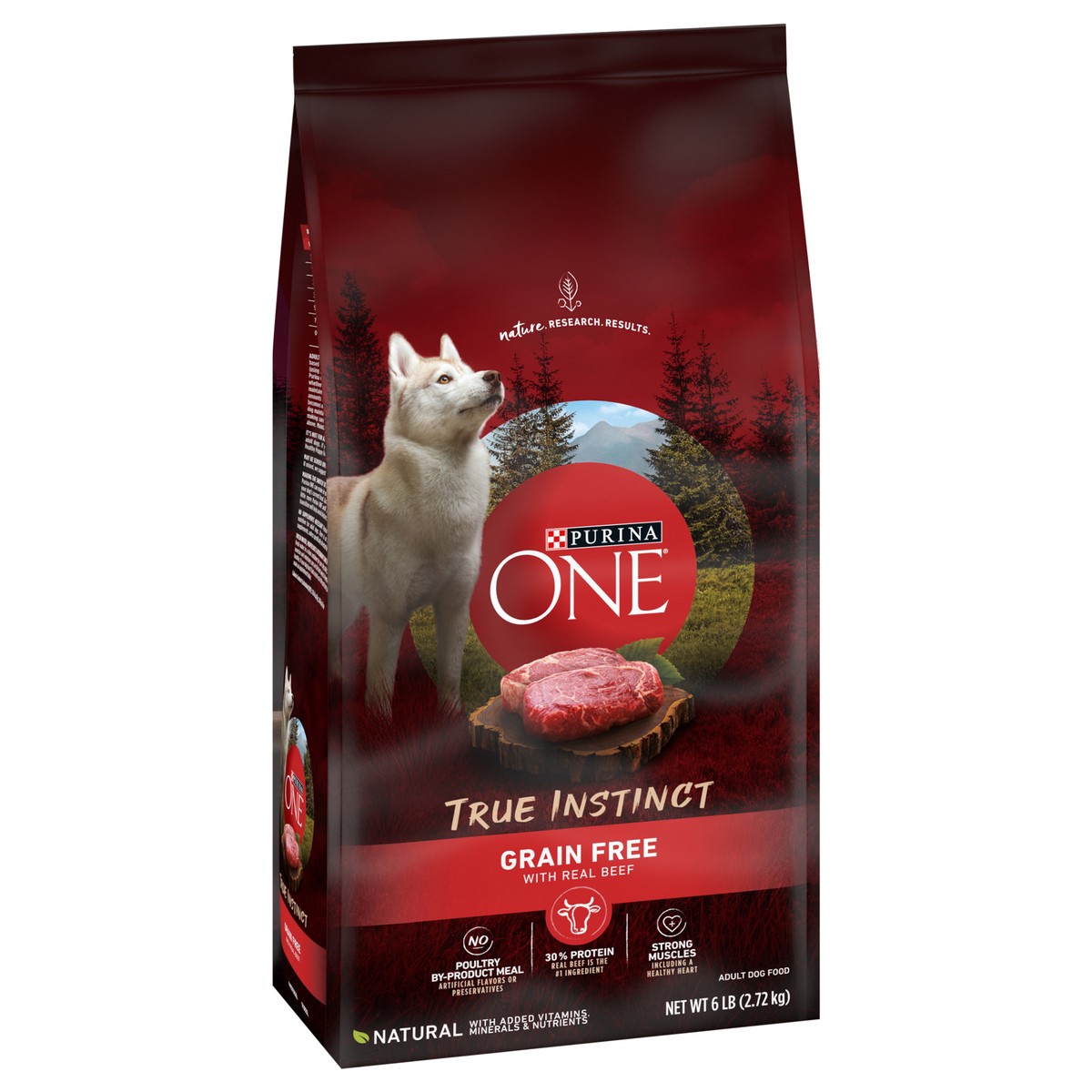 slide 5 of 9, ONE Purina ONE Grain Free Natural High Protein Dry Dog Food Formula True Instinct with Real Beef with Added Vitamins, Minerals and Nutrients, 6 lb