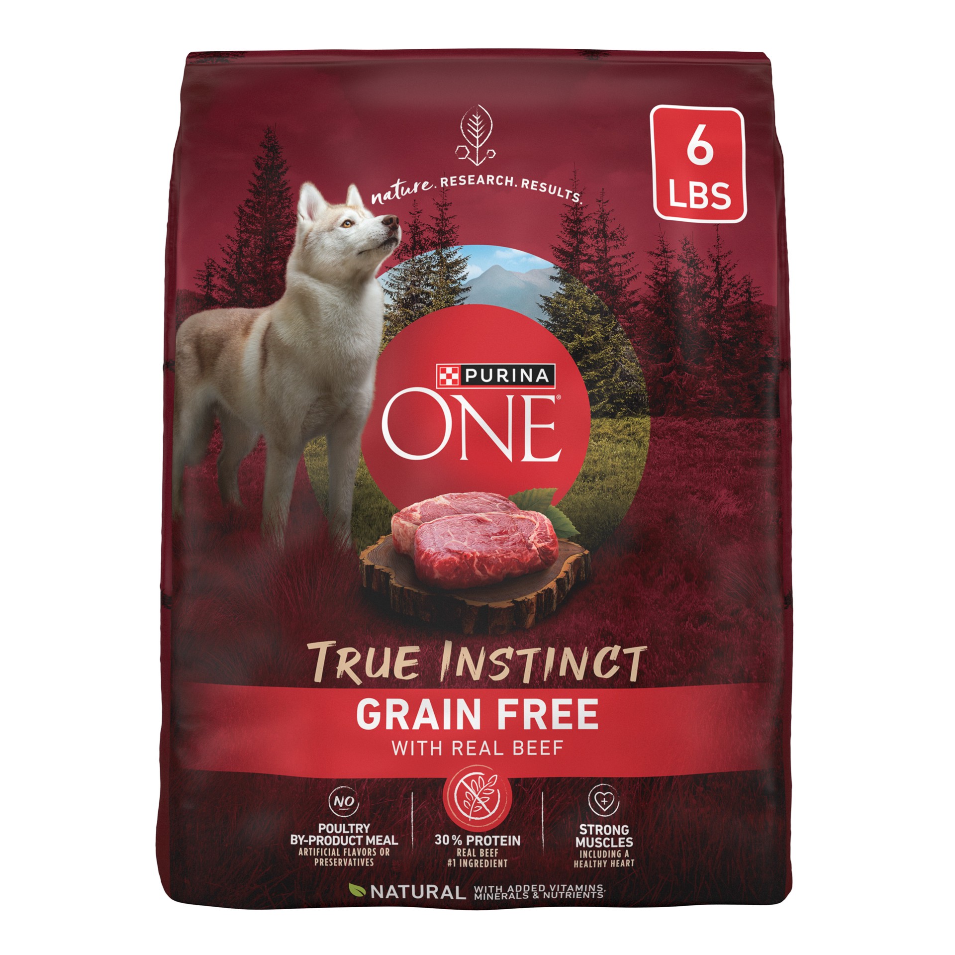 slide 1 of 9, ONE Purina ONE Grain Free Natural High Protein Dry Dog Food Formula True Instinct with Real Beef with Added Vitamins, Minerals and Nutrients, 6 lb