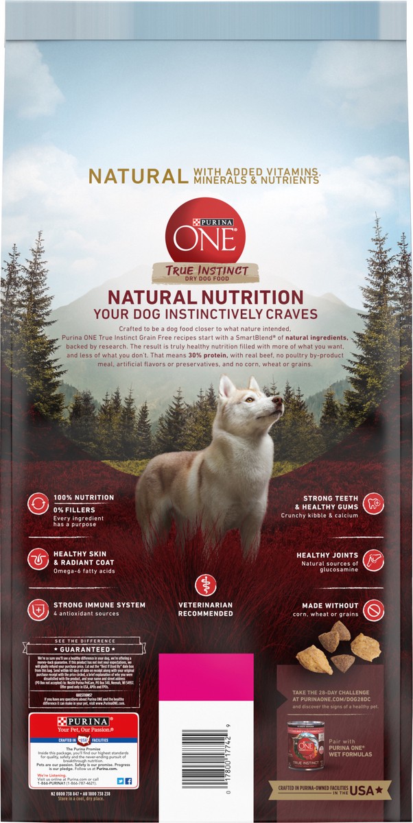 slide 3 of 9, ONE Purina ONE Grain Free Natural High Protein Dry Dog Food Formula True Instinct with Real Beef with Added Vitamins, Minerals and Nutrients, 6 lb