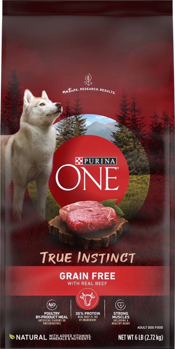 slide 2 of 9, ONE Purina ONE Grain Free Natural High Protein Dry Dog Food Formula True Instinct with Real Beef with Added Vitamins, Minerals and Nutrients, 6 lb