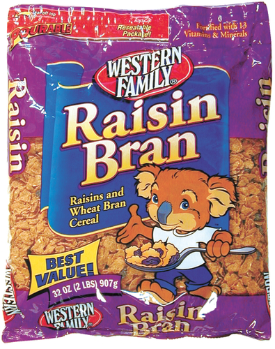 slide 1 of 1, Western Family Raisin Bran Cereal Bag, 32 oz