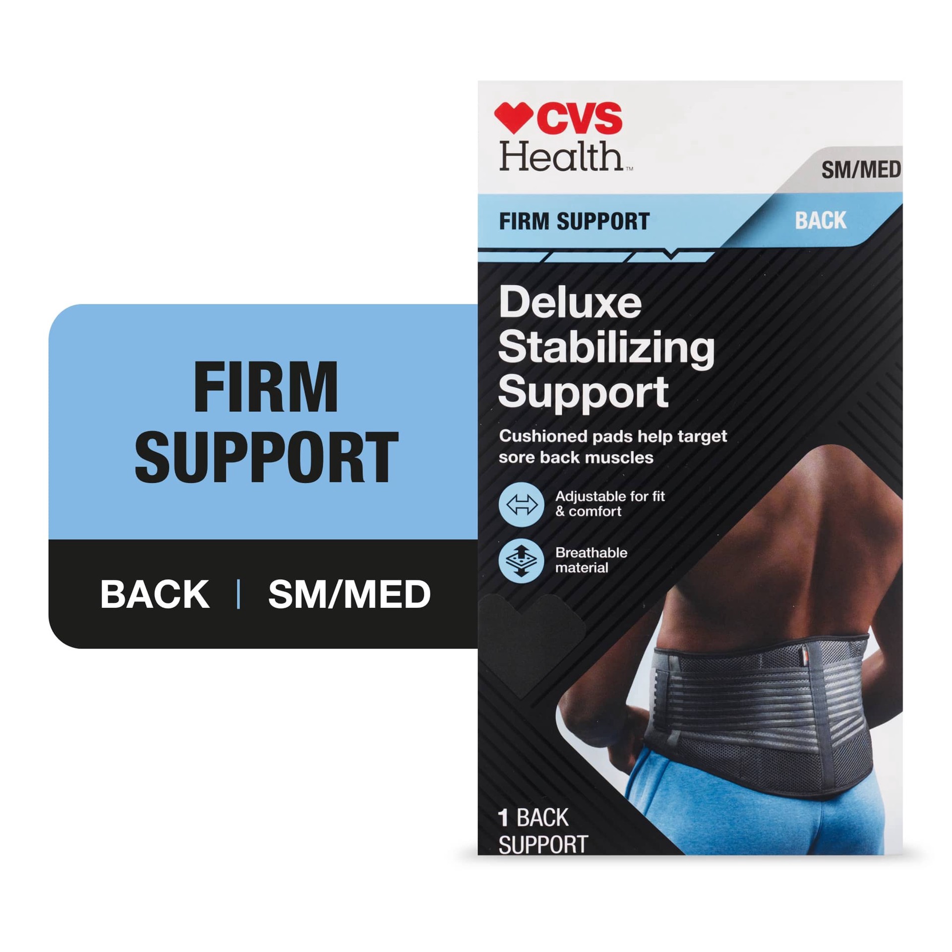 slide 1 of 1, CVS Health Firm Support Back Deluxe Stabilizing Support, 1 ct