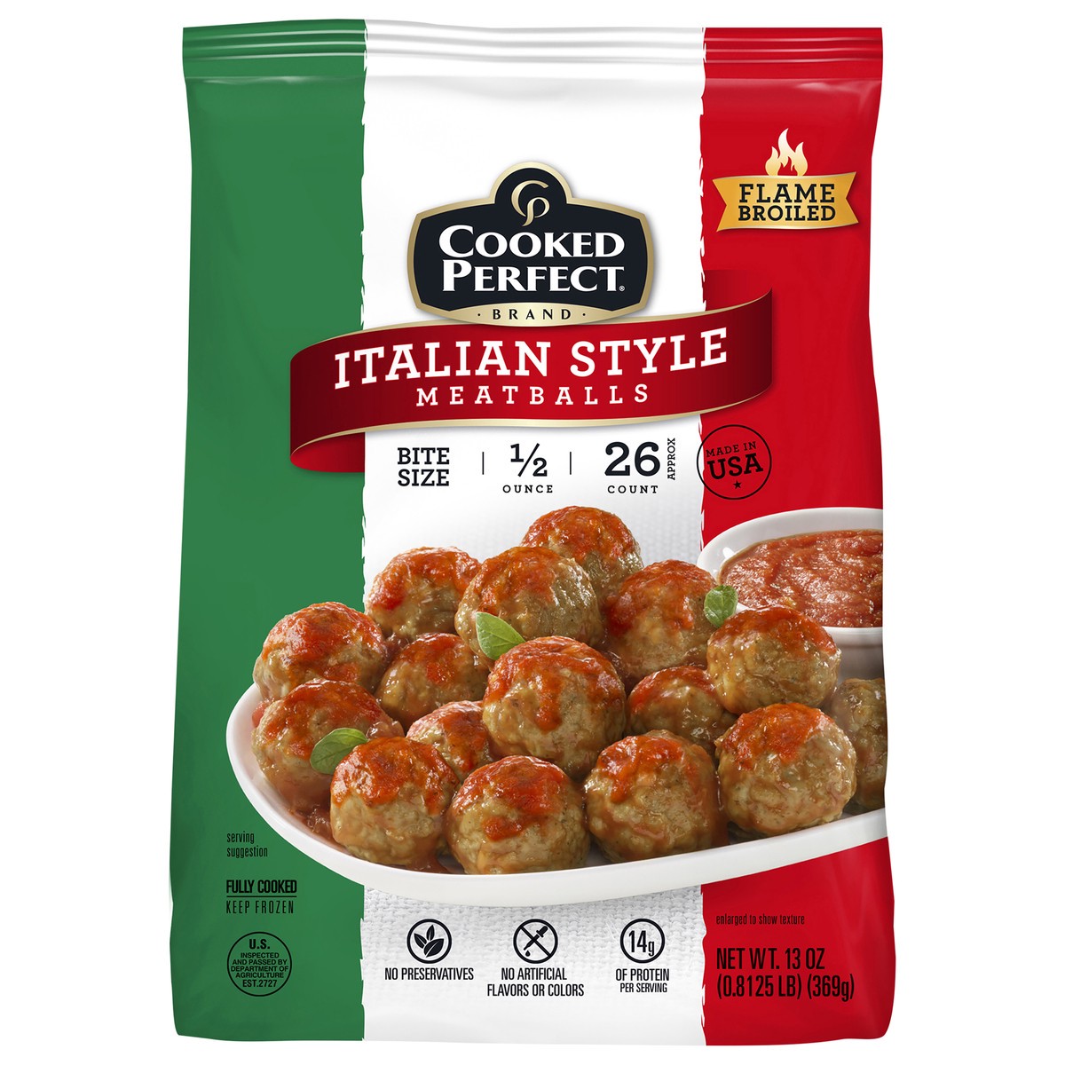 slide 1 of 10, Cooked Perfect Italian Style Meatballs, ½ oz, 13 oz