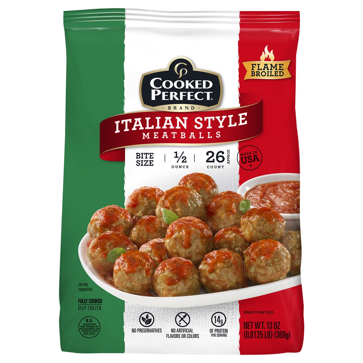 slide 1 of 10, Cooked Perfect Italian Style Meatballs, ½ oz , 13 oz