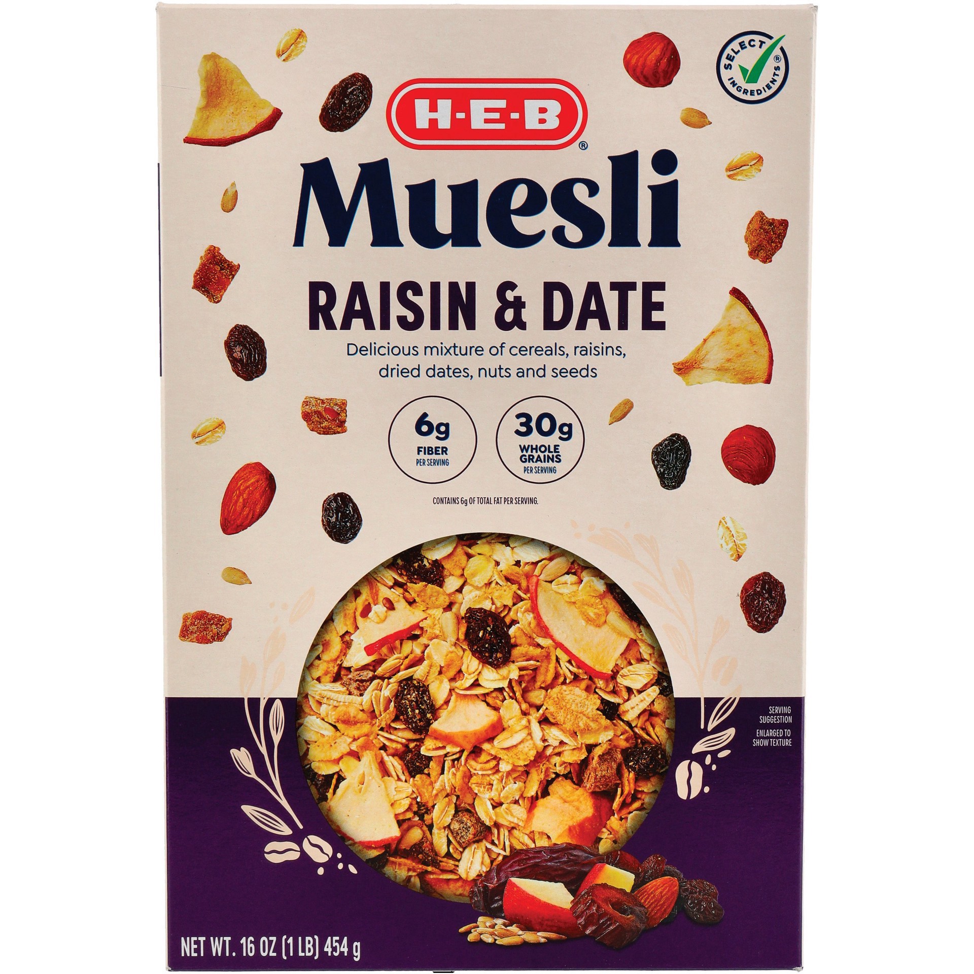 slide 1 of 1, H-E-B Euruopean Muesli Bircher Fruit Nuts & Seeds Cereal, 16 oz