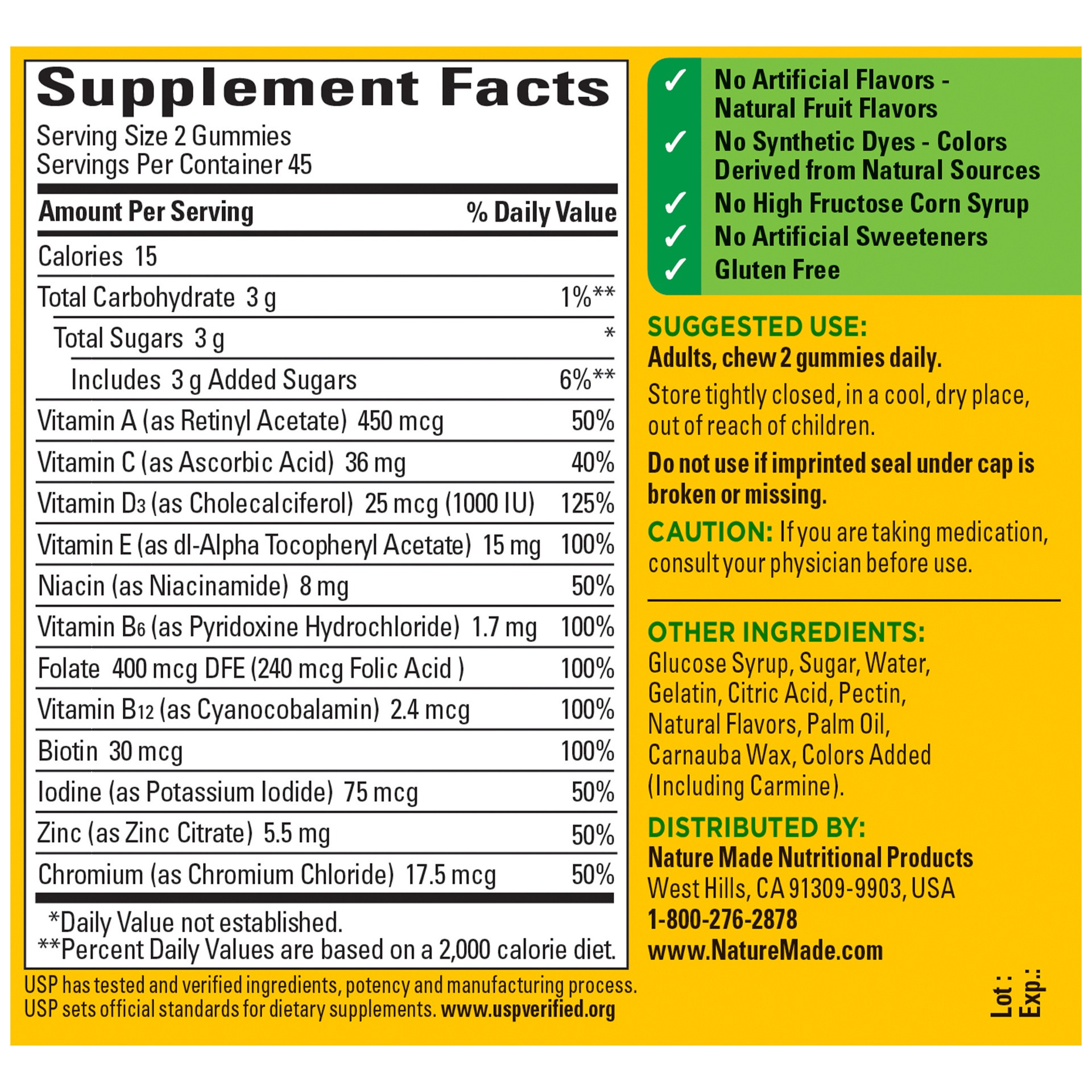 slide 2 of 8, Nature Made Multivitamin Gummies, Dietary Supplement for Daily Nutritional Support, 90 Gummy Vitamins and Minerals, 45 Day Supply, 90 ct