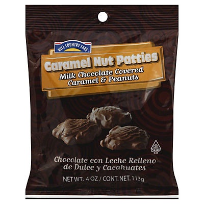 slide 1 of 1, Hill Country Fare Chocolate Caramel Nut Patties, 4 oz