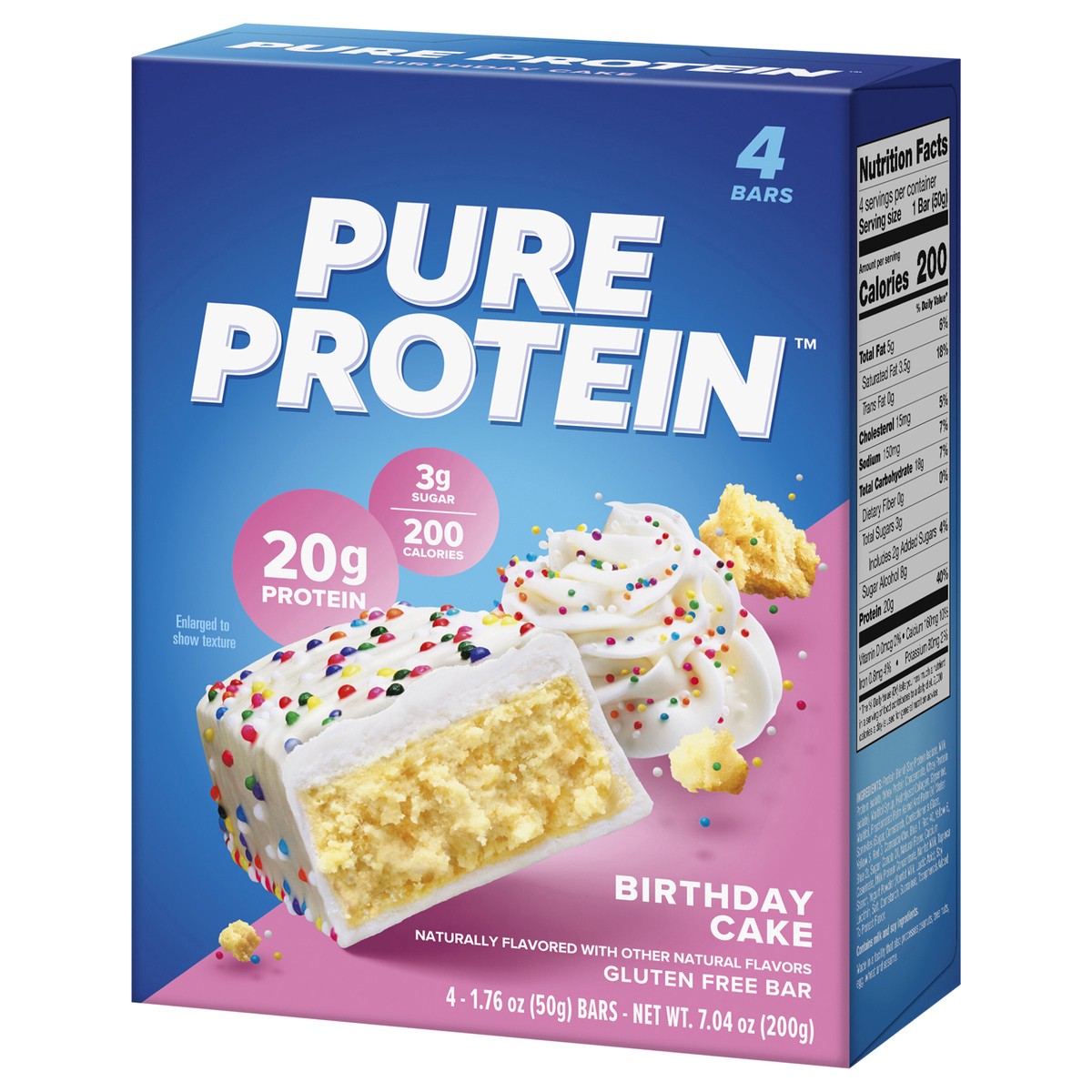 slide 4 of 13, Pure Protein Bars, Birthday Cake, 20 g Protein, 1.76 oz, 4 ct, 4 ct