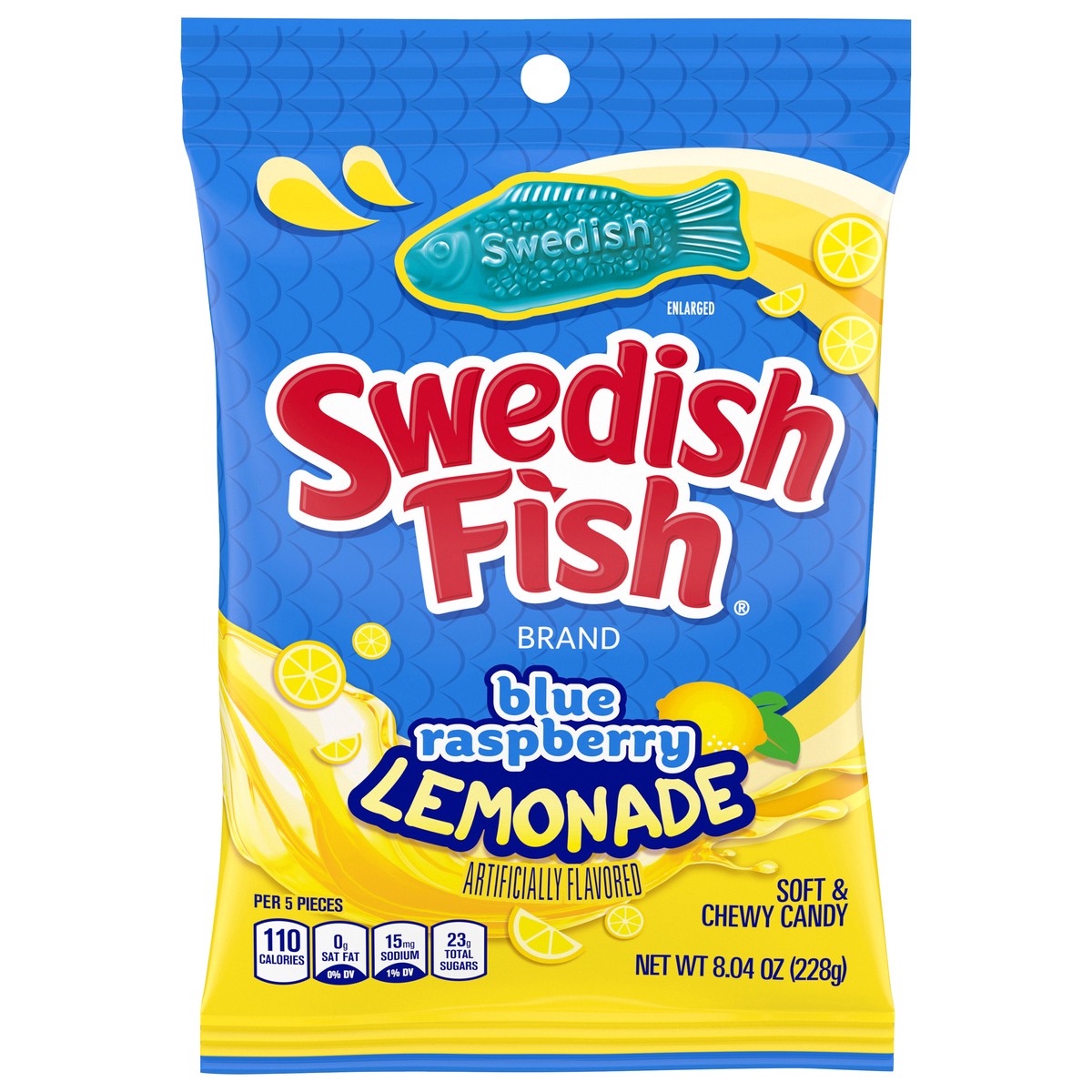 slide 1 of 1, SWEDISH FISH Blue Raspberry Lemonade Soft & Chewy Candy, 8.04 oz Bag, 8.04 oz