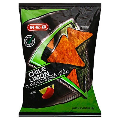 slide 1 of 1, H-E-B Select Ingredients Chile Limon Flavored Tortilla Chips, 11 oz