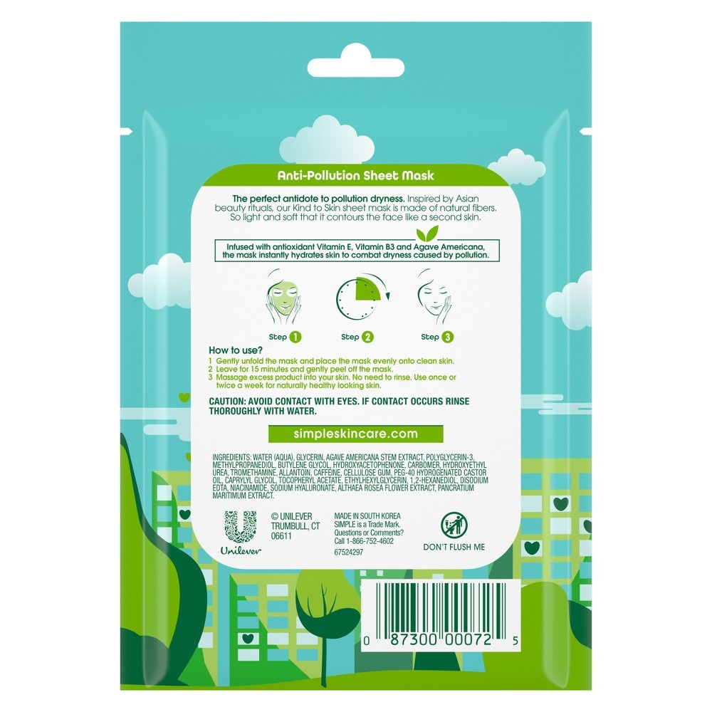 slide 2 of 2, Simple Pollution Protect Sheet Mask Facial Treatment, 1 ct