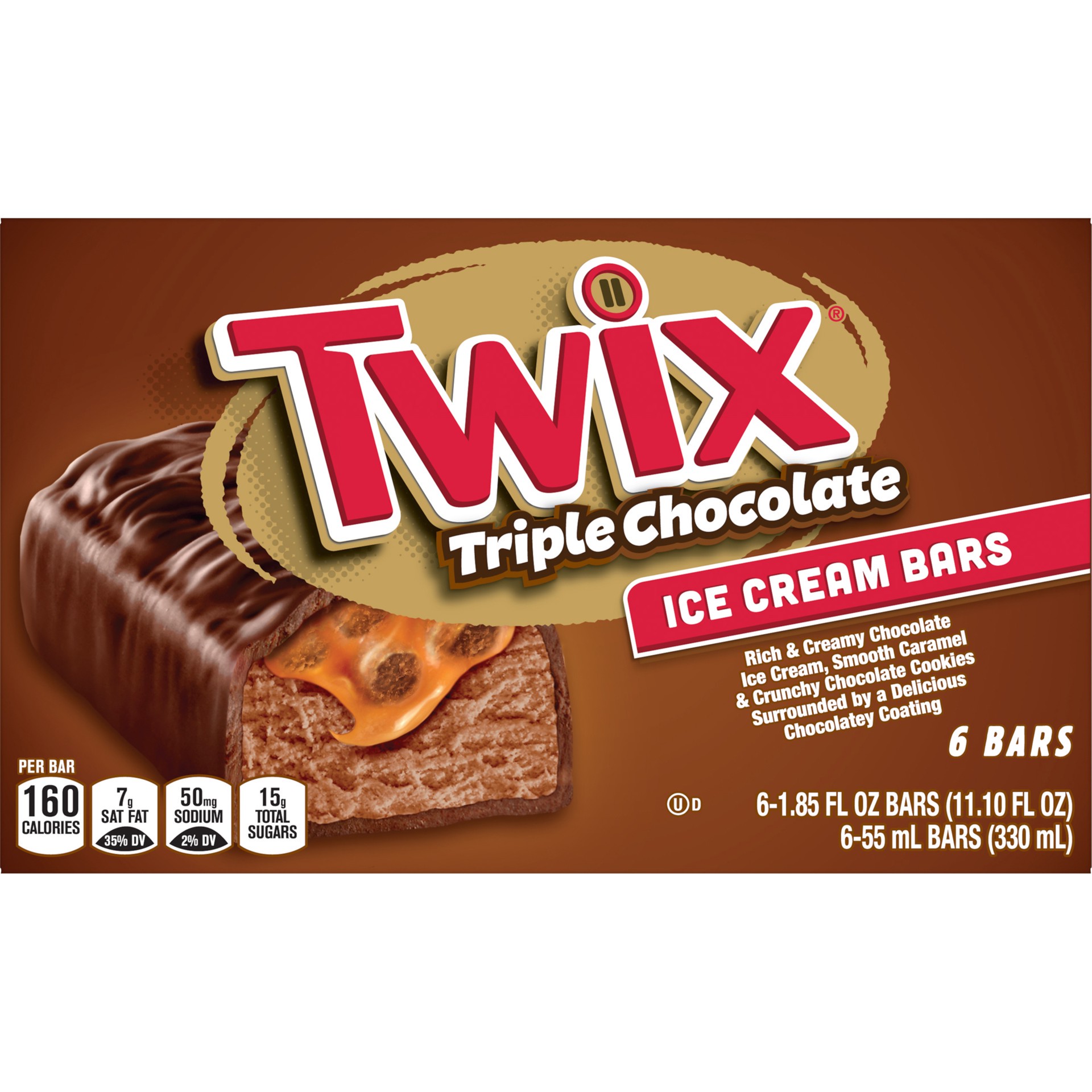 slide 1 of 4, TWIX Triple Chocolate Ice Cream Bars With Chocolate Ice Cream 6-Count Box, 11.10 fl oz