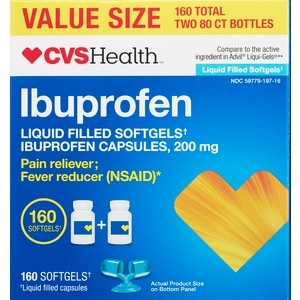 slide 1 of 1, CVS Health Ibuprofen 200mg Liquid Filled Softegels, 80 Ct, 2 Pack, 2 pk; 80 ct
