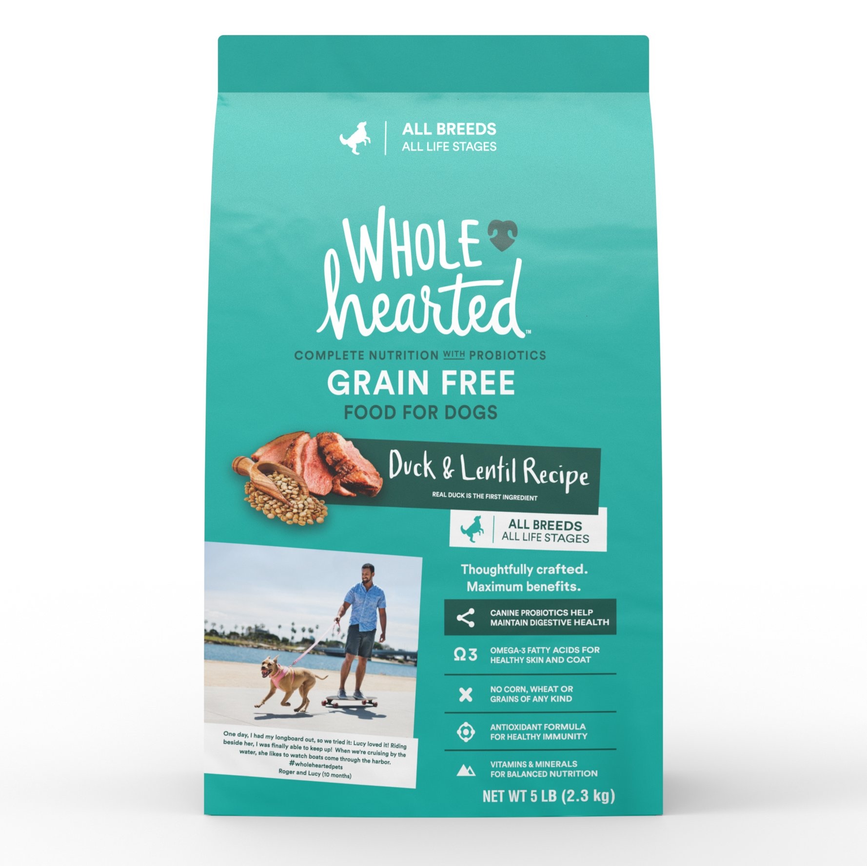 slide 1 of 1, WholeHearted Grain Free All Life Stages Duck and Lentil Recipe Dry Dog Food, 5 lb