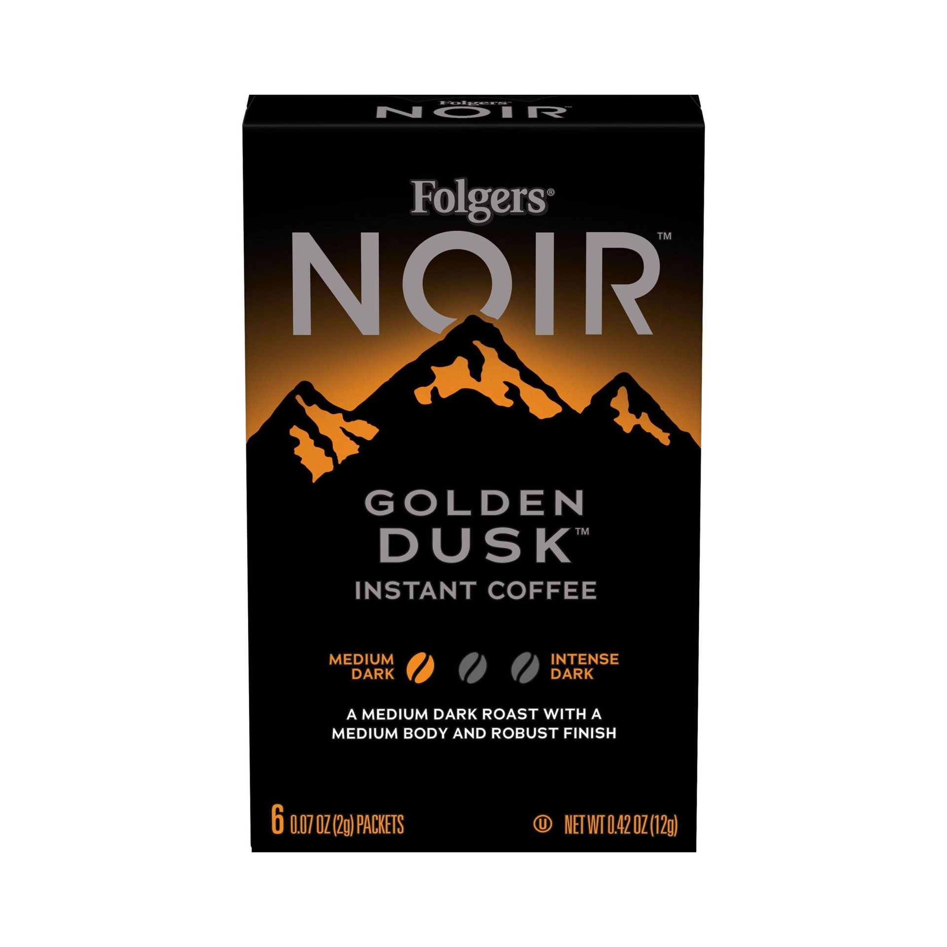 slide 1 of 5, Folgers Noir Golden Dusk Medium Dark Roast Instant Coffee Packets, 6 ct