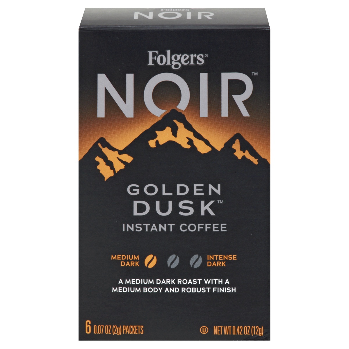 slide 1 of 1, Folgers Noir Golden Dusk Medium Dark Roast Instant Coffee Packets, 6 ct