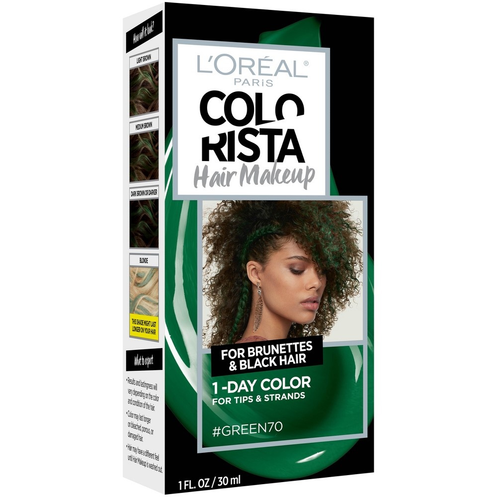 slide 5 of 6, L'Oréal Colorista Hair Makeup 1-Day Hair Color, Green70 (For Brunettes), 1 fl oz