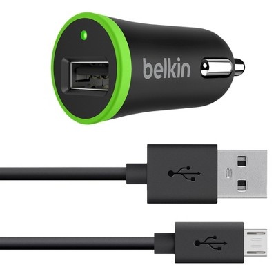 slide 1 of 1, Belkin Car Charger With 4-Foot ChargeSync Micro USB Cable - Black, 4 ft