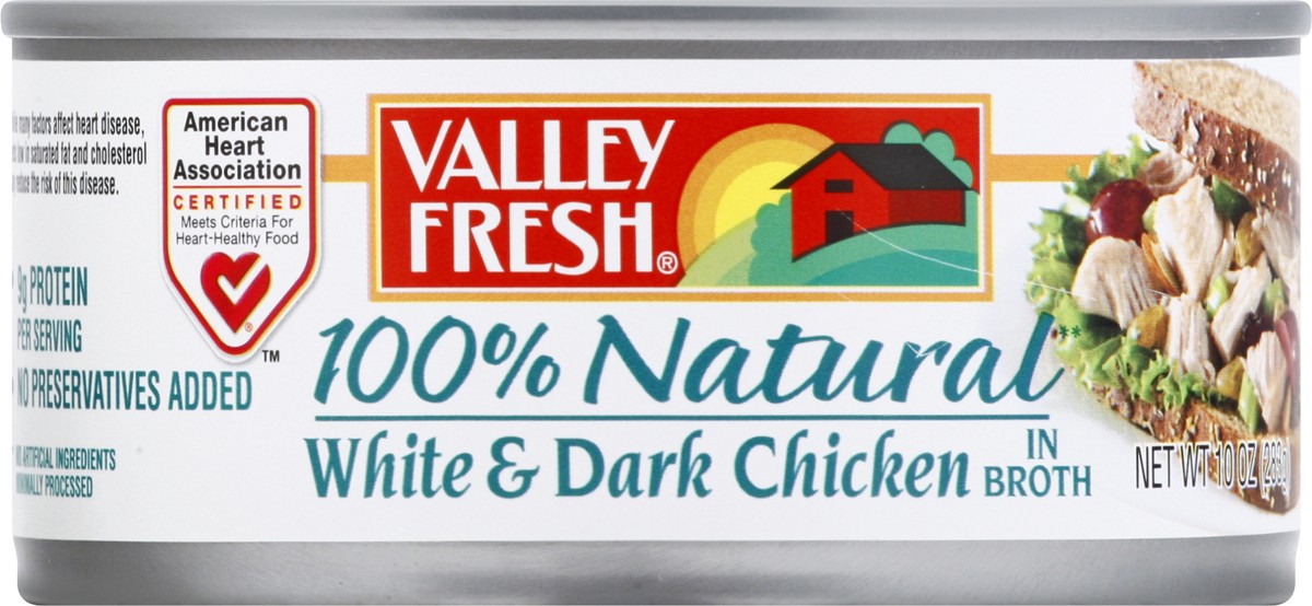 slide 1 of 12, Valley Fresh 100% Natural in Broth White & Dark Chicken 10 oz, 10 oz