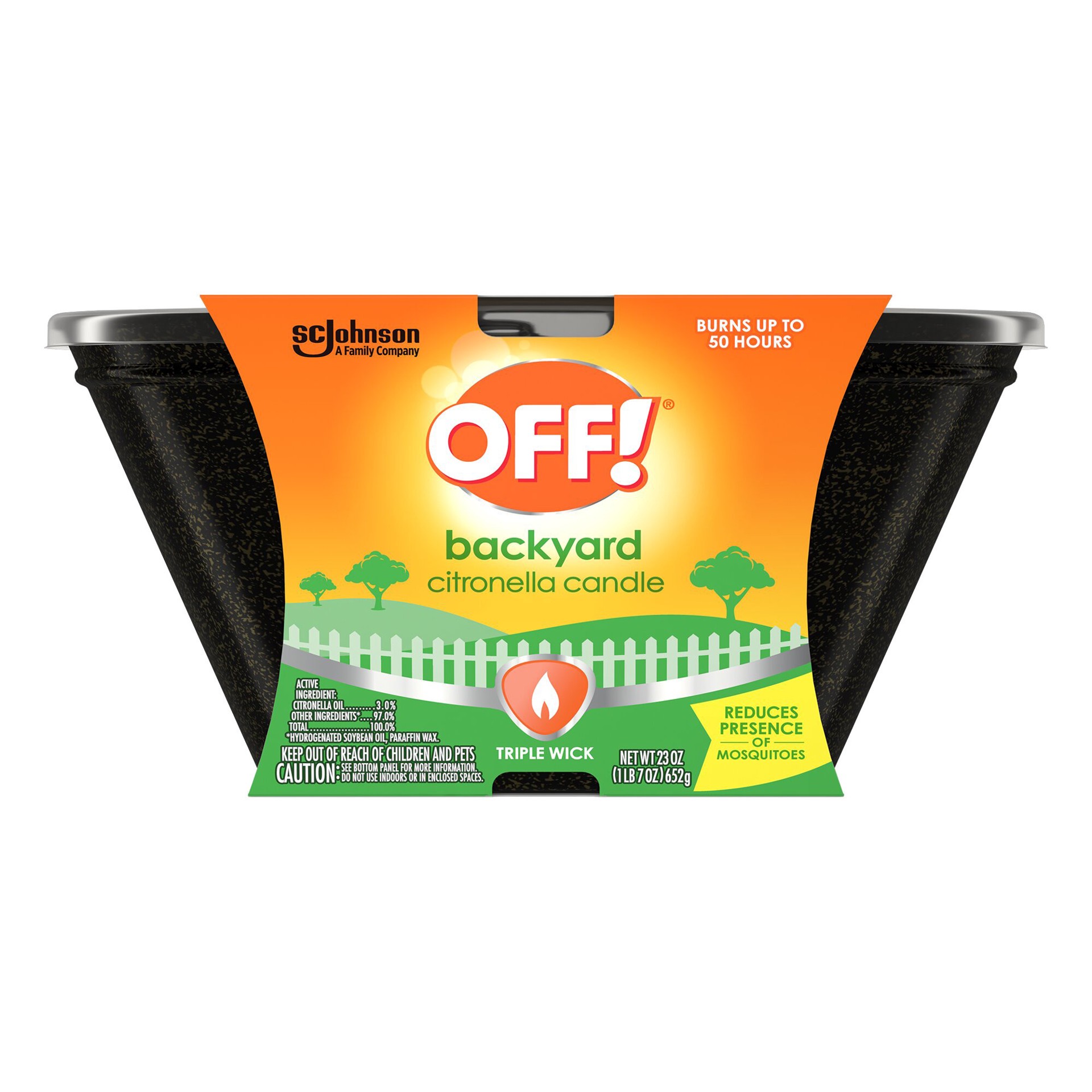 slide 1 of 1, OFF! Triple Wick Scented Citronella Candle, 23 oz, 1 CT, Backyard Outdoor Candle, Burn Time up to 50 Hours, Provides Ambiance and a Gentle Glow for Outdoor Occasions, 23 oz