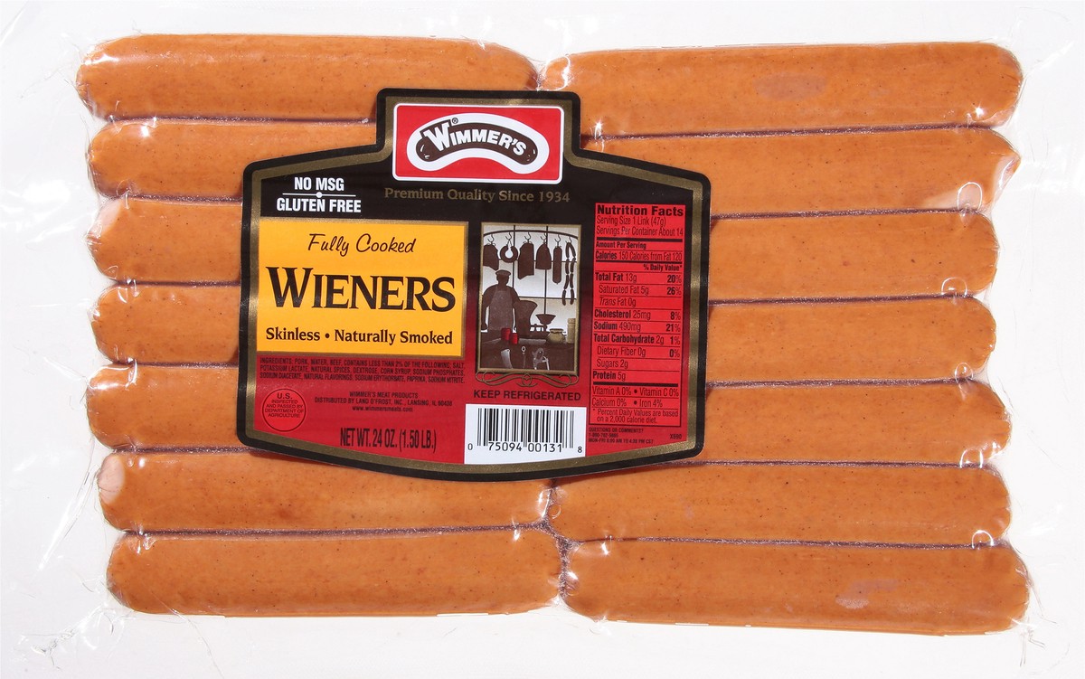 slide 13 of 13, Wimmer's Skinless Wieners 24 oz, 24 oz