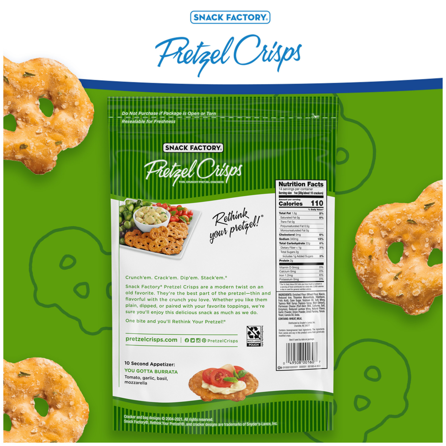 slide 4 of 7, Snack Factory Garlic Parmesan Pretzel Crisps, 14.000 oz