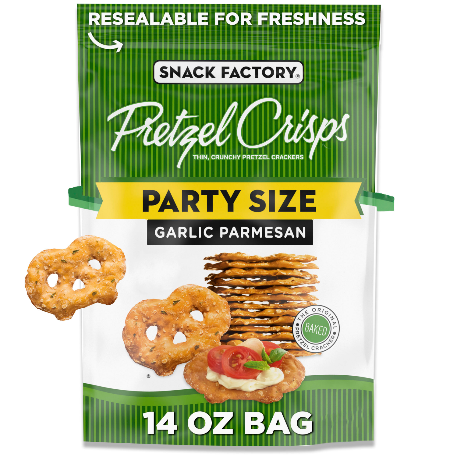 slide 1 of 7, Snack Factory Garlic Parmesan Pretzel Crisps, 14.000 oz