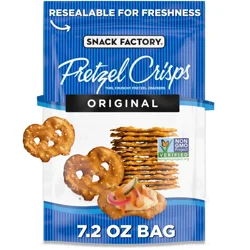 Snack Factory Original Pretzel Crisps, Non-GMO, 7.2 oz Resealable Bag
