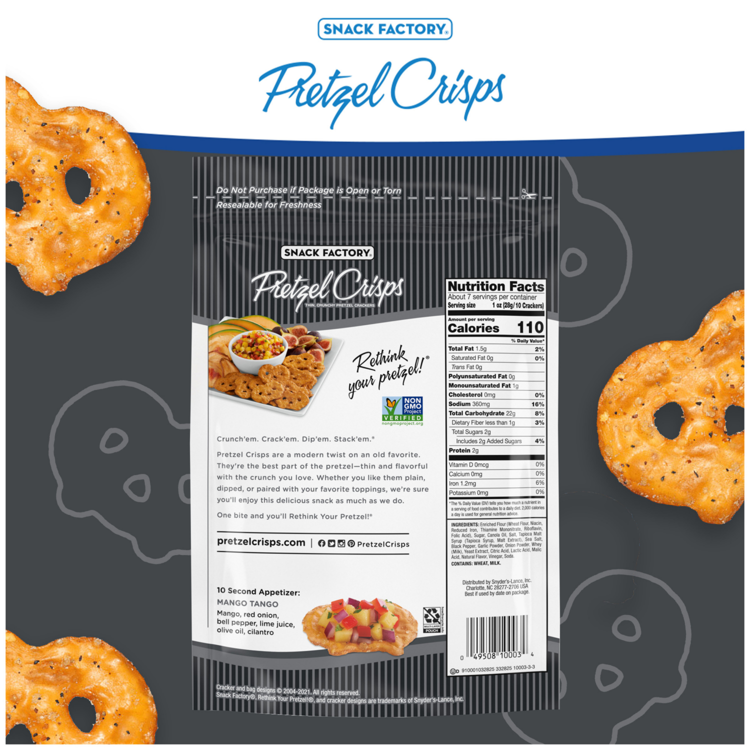 slide 4 of 7, Snack Factory Sea Salt & Cracked Pepper Pretzel Crisps, 7.200 oz