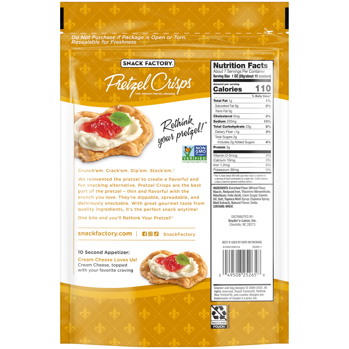 slide 4 of 4, Snack Factory Pretzel Crisps Brioche Pretzel Crackers, 7.2 Oz Bag, 7.2 oz
