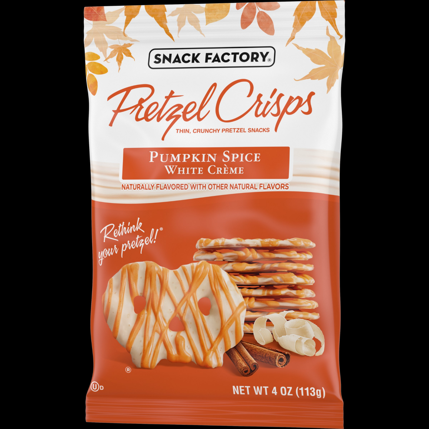 slide 1 of 2, Snack Factory Pretzel Crisps Pumpkin Spice White Crème, 4 oz