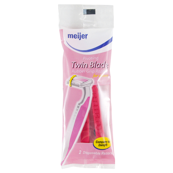 slide 1 of 1, Meijer Ladies Twin Blade Rubber Grip Disposable Razor, 2 ct