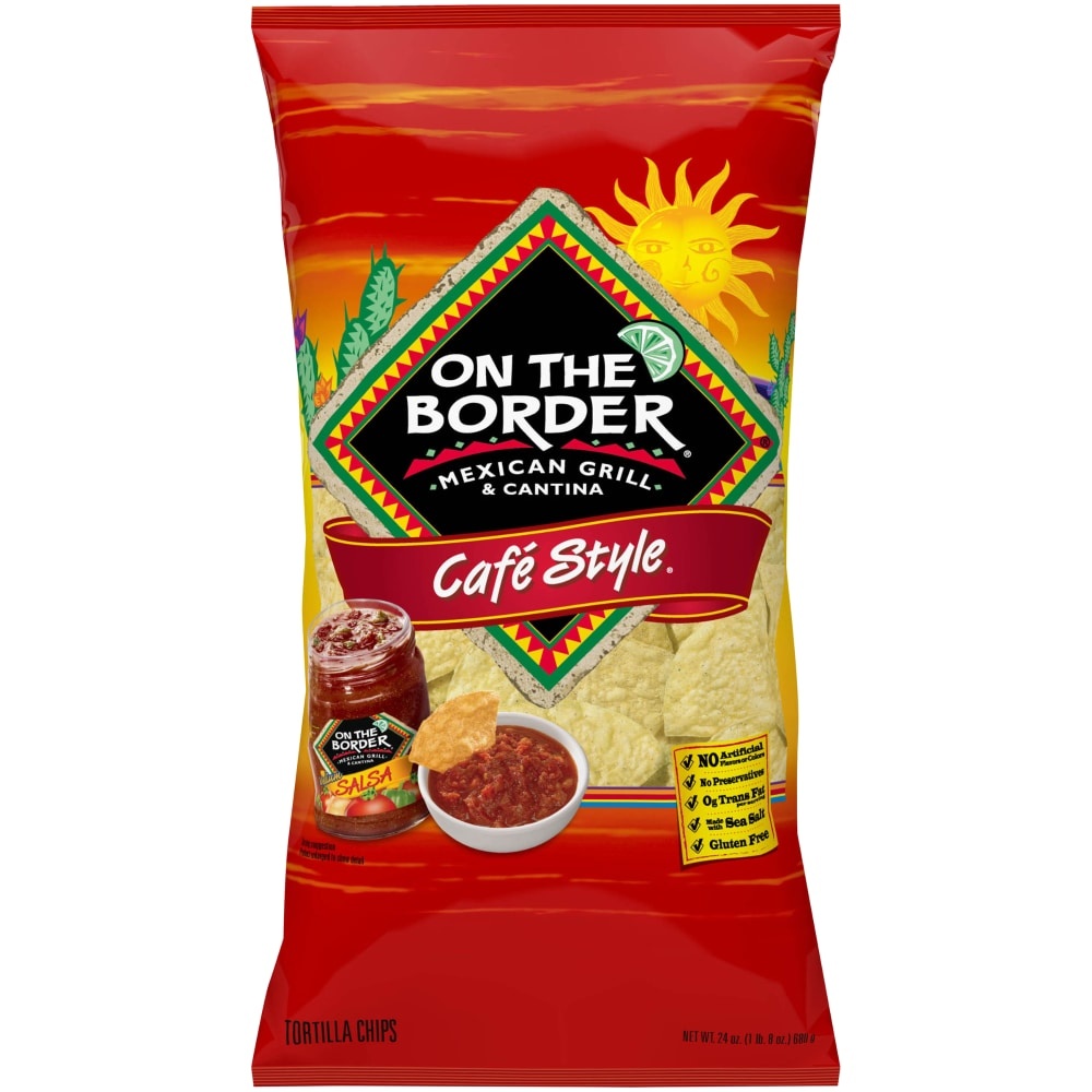 slide 1 of 1, On The Border Cafe Style Tortilla Chips, 24 oz