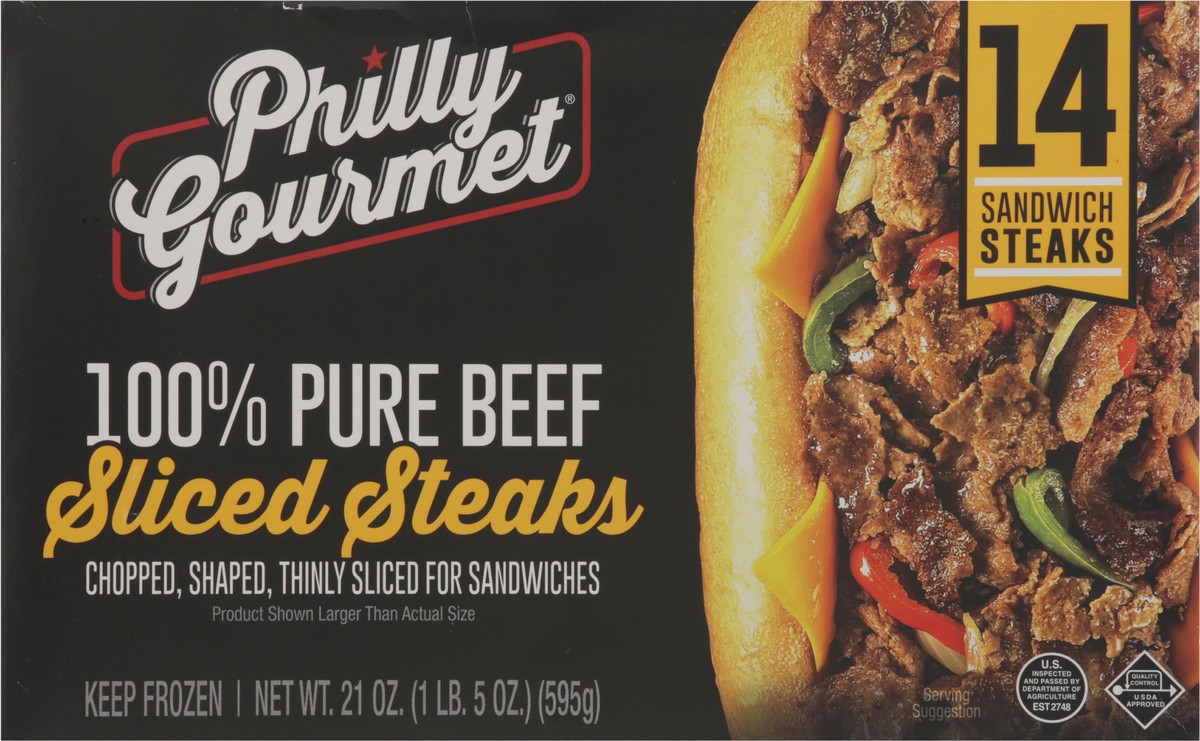 slide 9 of 14, Philly Gourmet Chopped Shaped Thinly Sliced 100% Pure Beef Sliced Steaks 14 ea, 14 ct